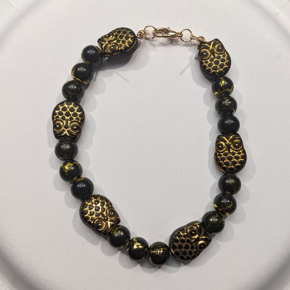 Black and Gold Owl Clasp Bracelet